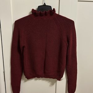 H&M Ruffled Red Mock Neck Sweater ❣️Size XS